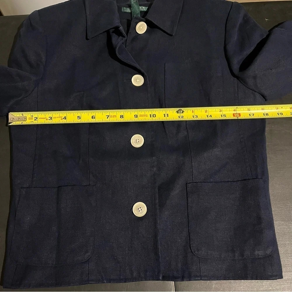 Lauren Ralph Lauren Women's Navy Blue 100% Linen Lined Blazer Size 8 Nautical - Picture 6 of 9